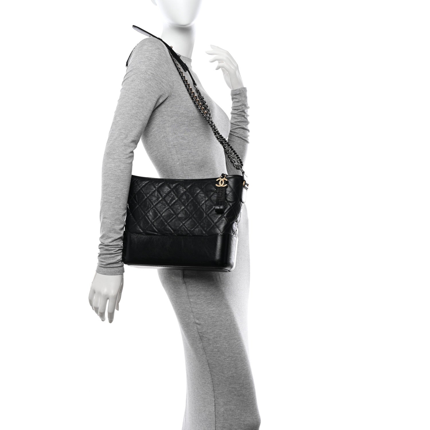 Chanel Aged Calfskin Quilted Medium Gabrielle Hobo Black 2 of 13