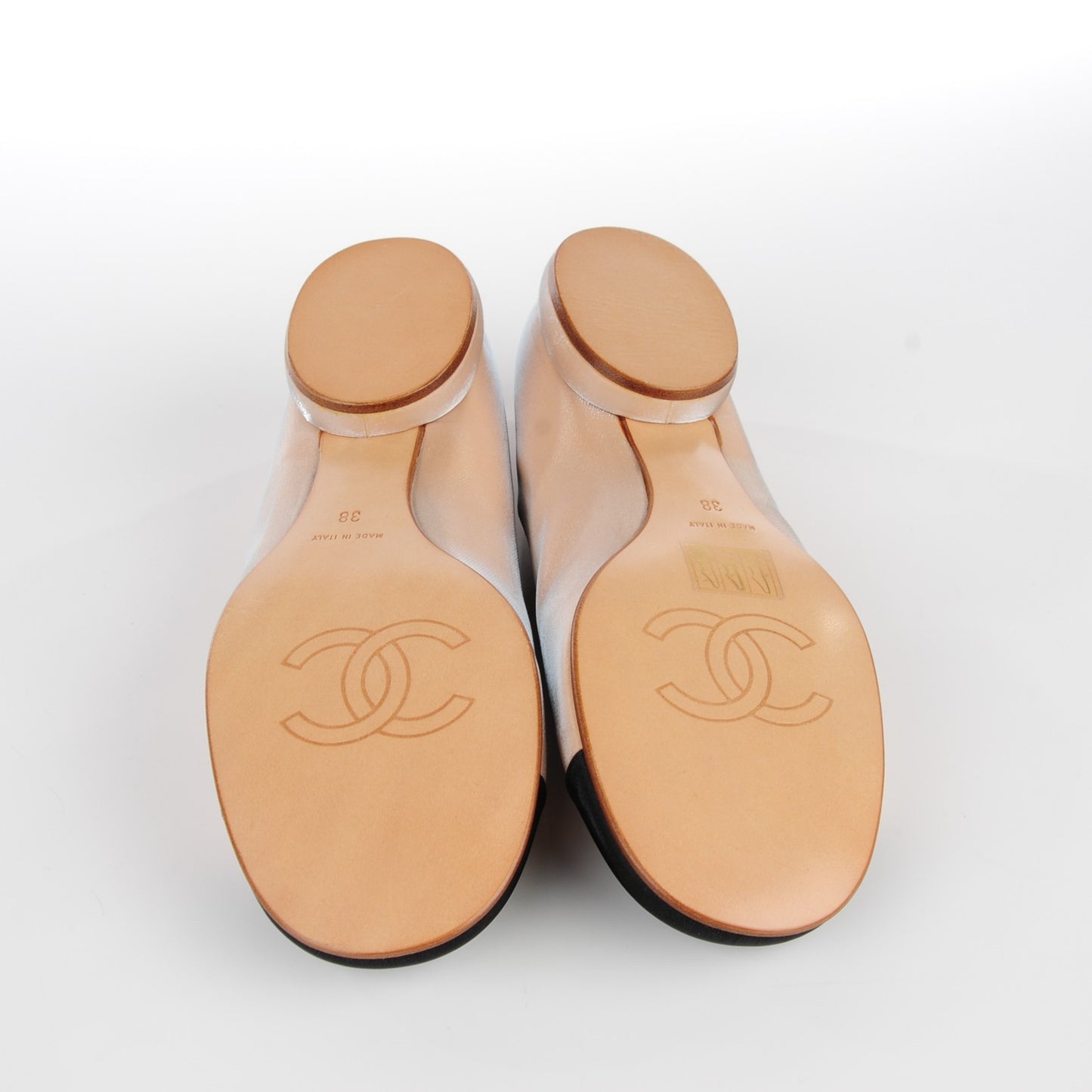Satin Cap Toe Ballerina Ankle Wrap Flats 38 Beige Black
