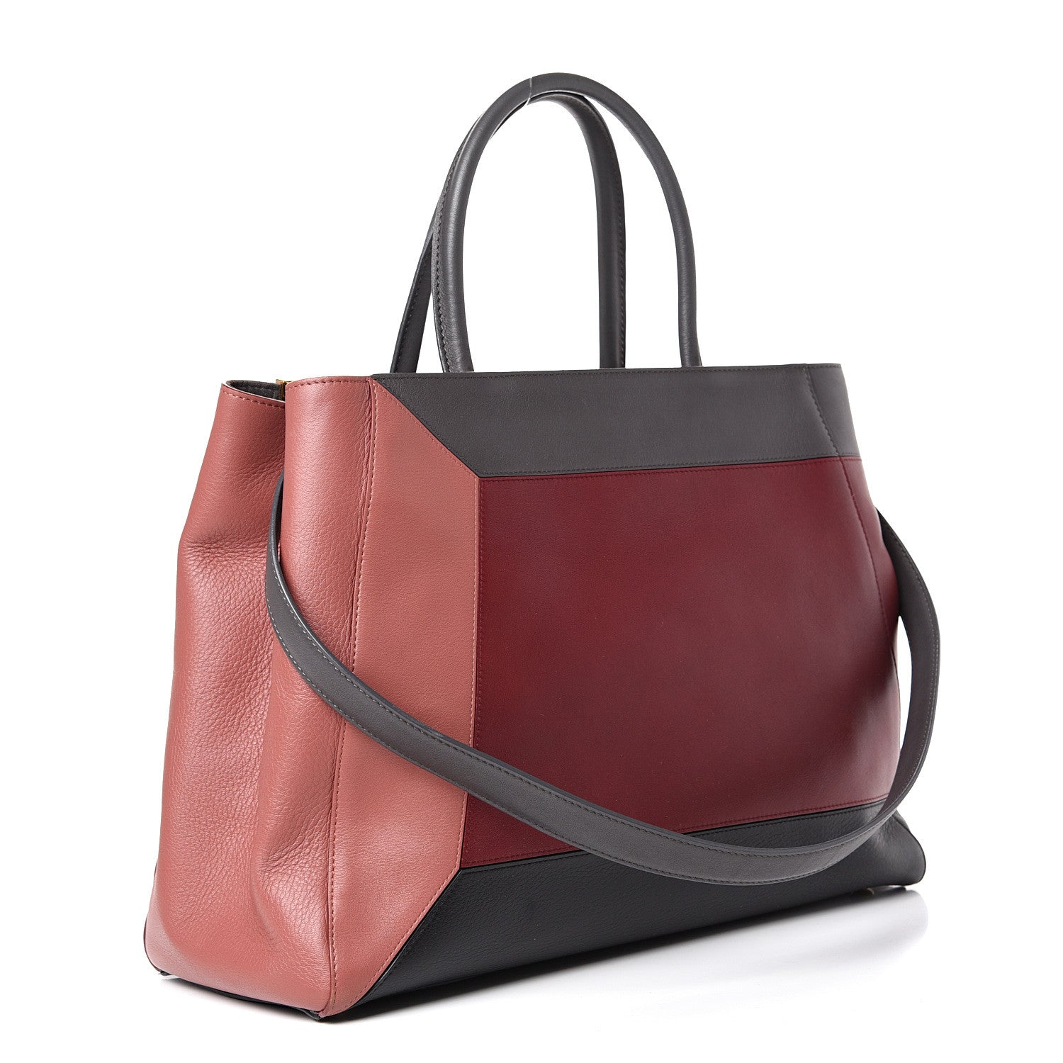 Fendi Calfskin Colorblock Regular 2Jours Tote Grigio Blush Currant Red 2 of 13