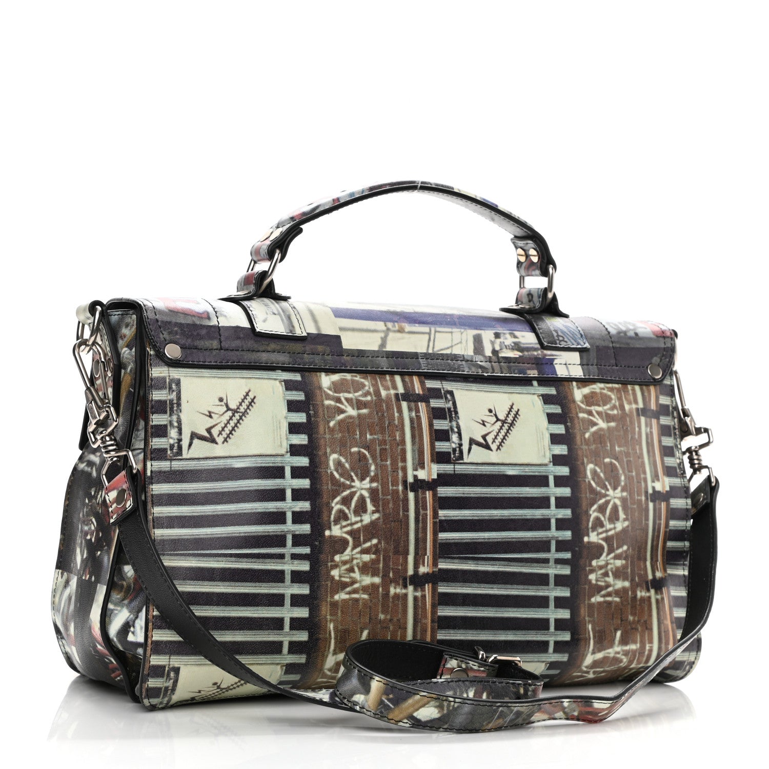 Proenza Schouler Calfskin PS1 Gotham Print Medium Satchel Fence Bike Ice 3 of 9