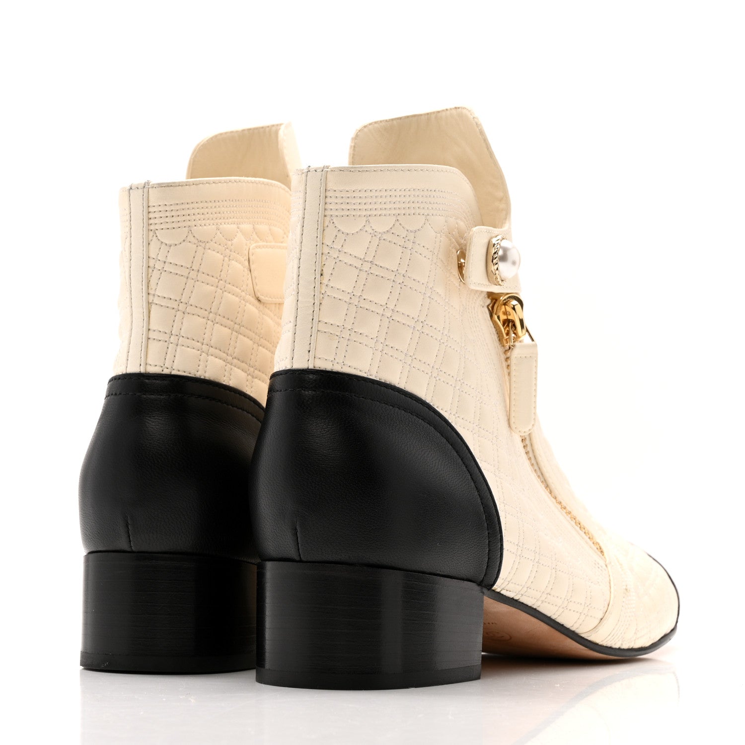 Chanel Lambskin Quilted Cap Toe Short Boot 40.5 Black Ivory 5 of 13