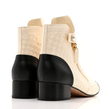 Chanel Lambskin Quilted Cap Toe Short Boot 40.5 Black Ivory 5 of 13