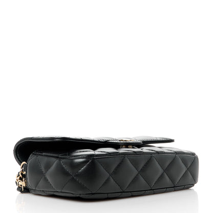 Chanel Lambskin Quilted Flap Phone Holder With Chain Black 4 of 13