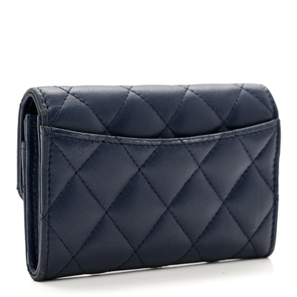Chanel Lambskin Quilted Flap Card Holder Wallet Navy 3 of 10