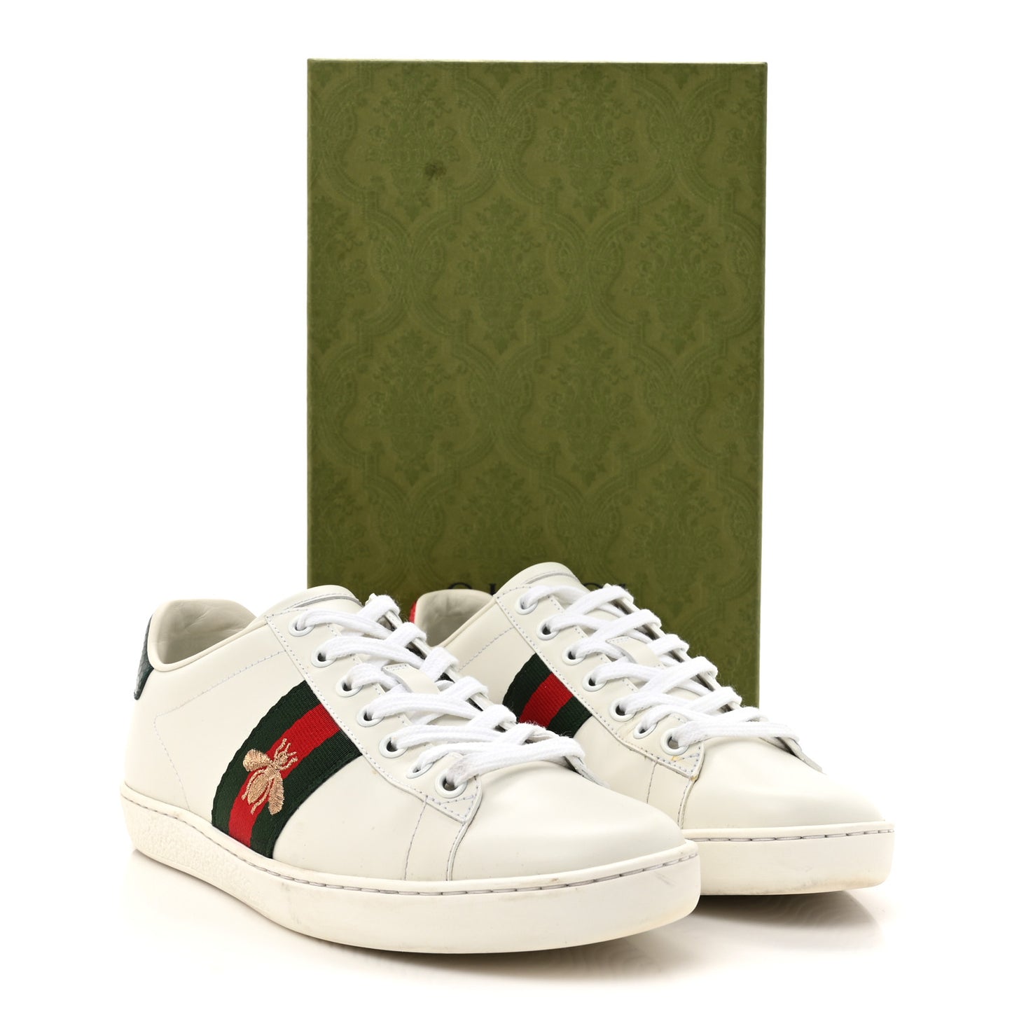Calfskin Ayers Bee Embroidered Womens Ace Sneakers 37 White Red Flame Green