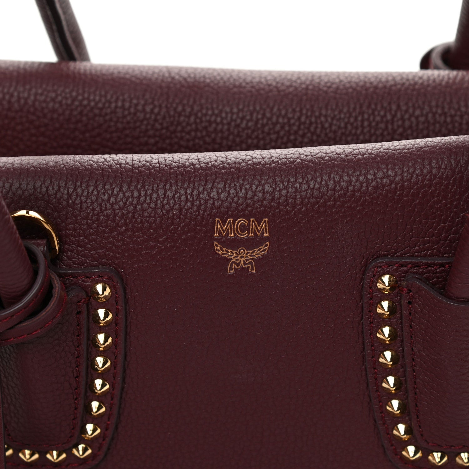 MCM Grained Calfskin Studded Medium Milla Tote Rustic Brown 7 of 13