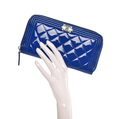 Chanel Patent Quilted Boy Zip Around Wallet Blue 2 of 8