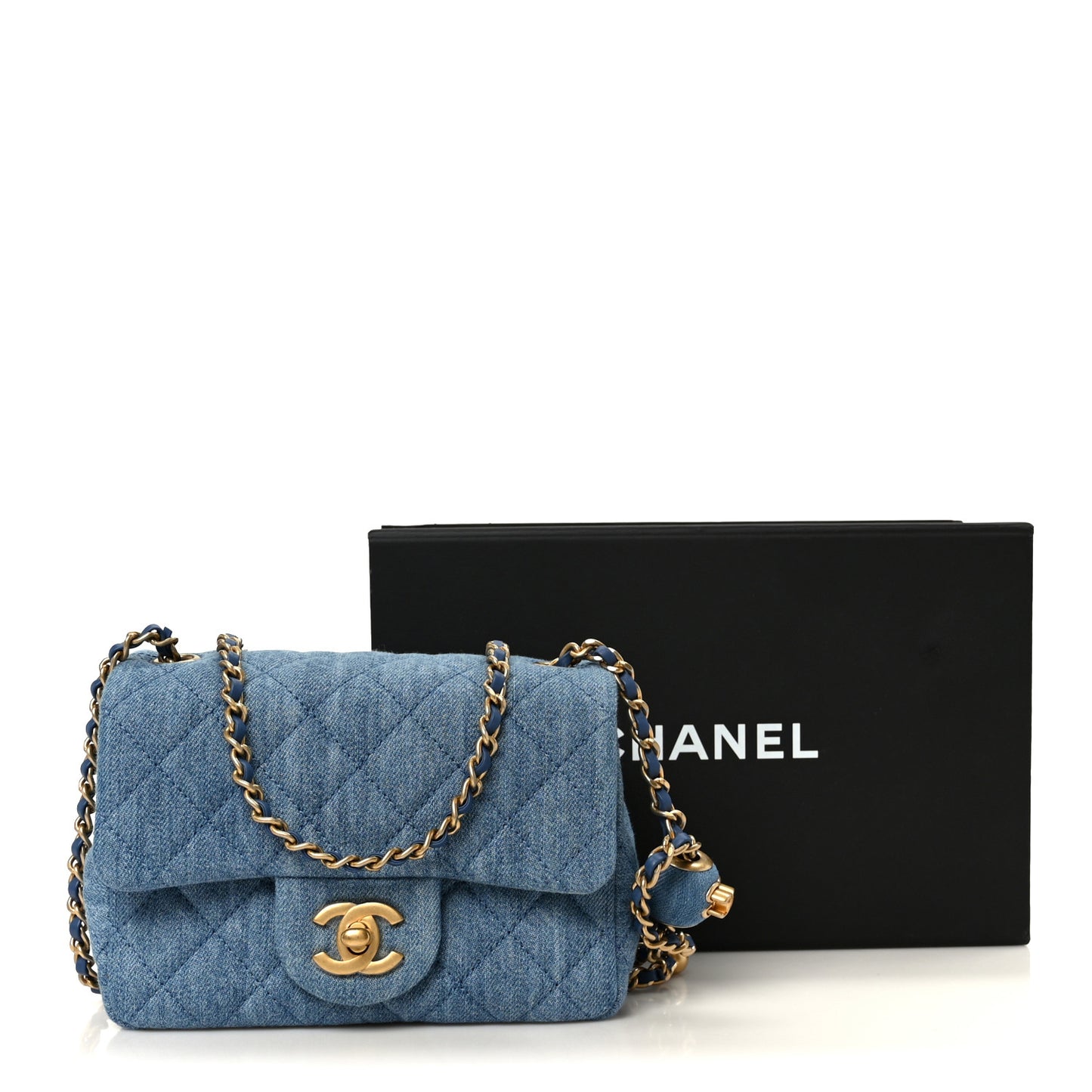 Denim Quilted Mini Pearl Crush Flap Blue