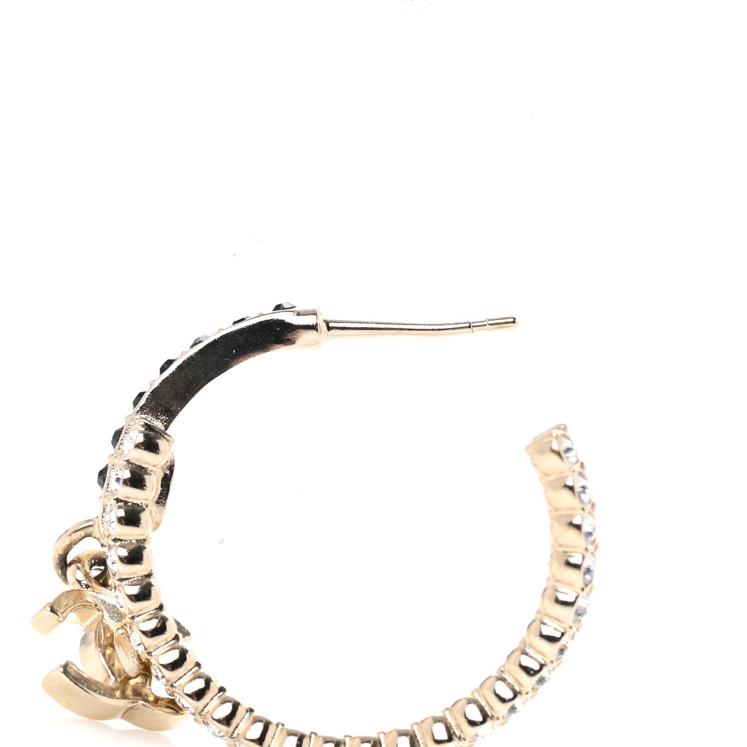 Chanel Crystal CC Hoop Earrings Gold Black 5 of 6