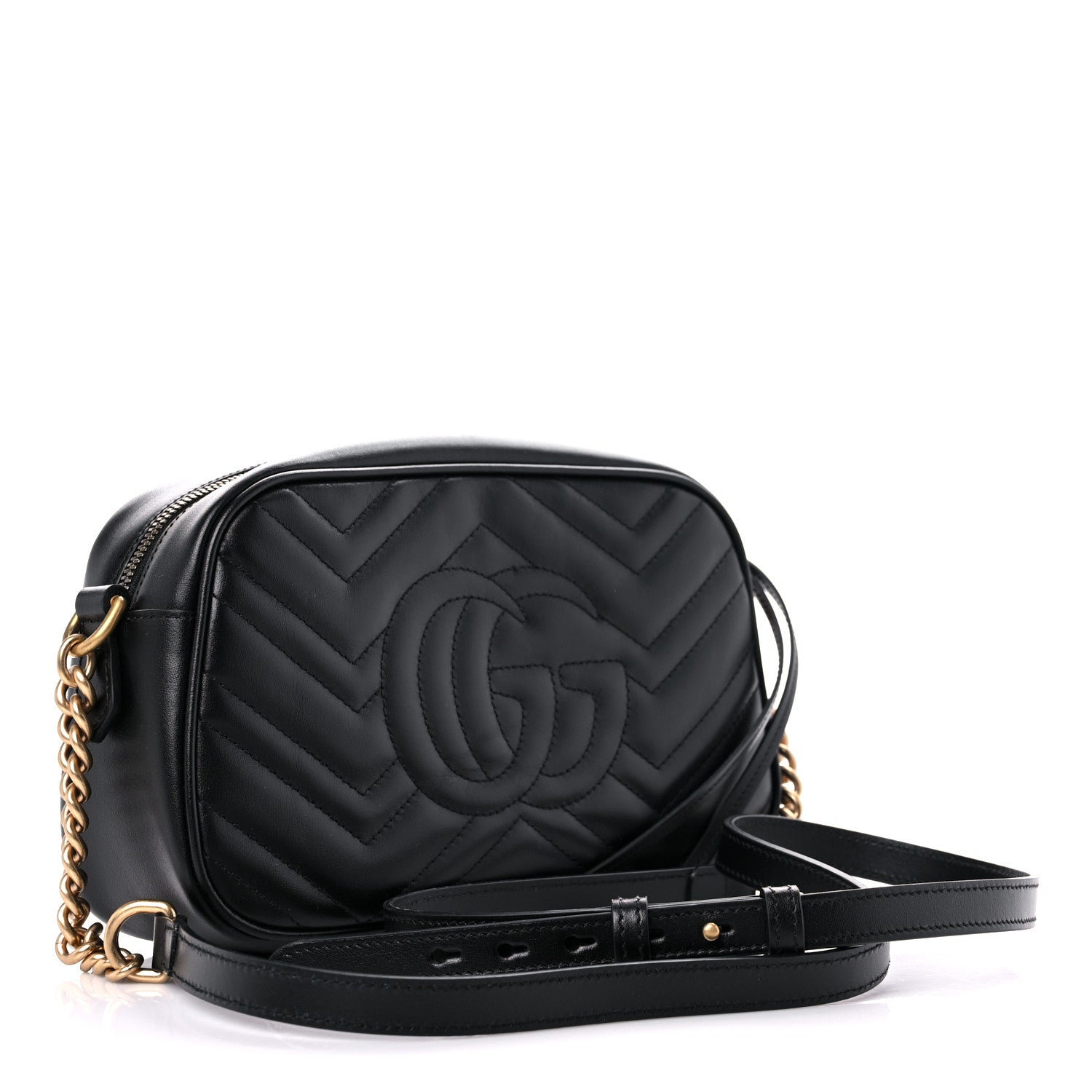 Gucci Calfskin Matelasse Small GG Marmont Chain Shoulder Bag Black 3 of 10