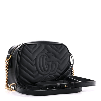 Gucci Calfskin Matelasse Small GG Marmont Chain Shoulder Bag Black 3 of 10