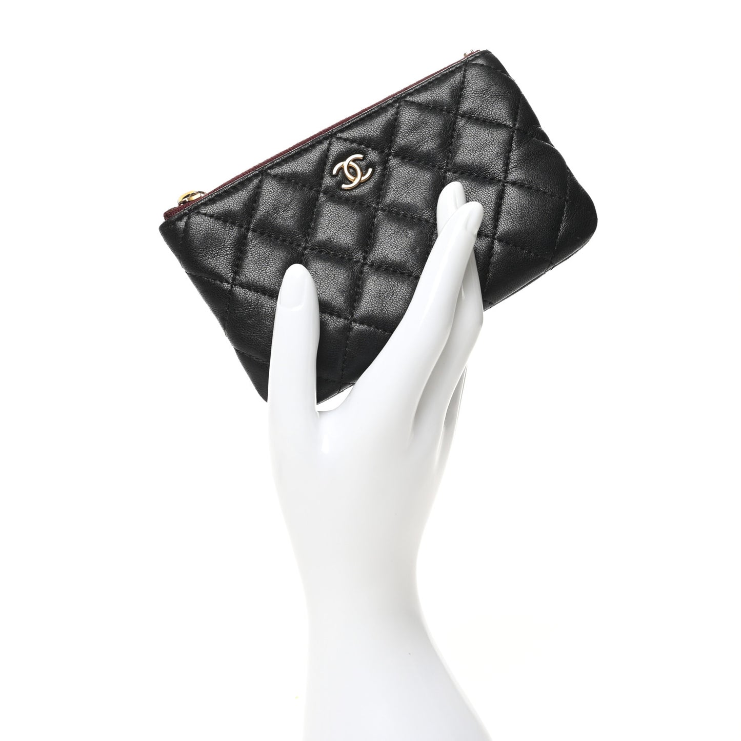 Lambskin Quilted Small Cosmetic Case Black