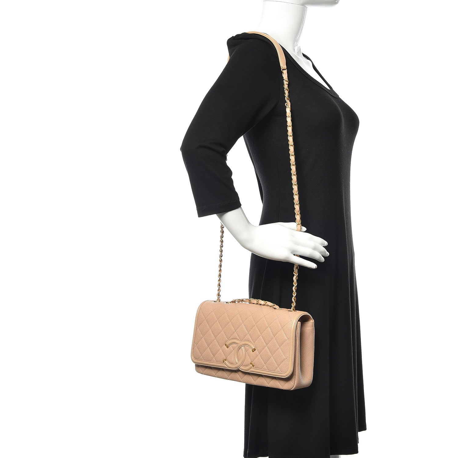 Chanel Caviar Quilted Medium CC Filigree Flap Beige 2 of 12
