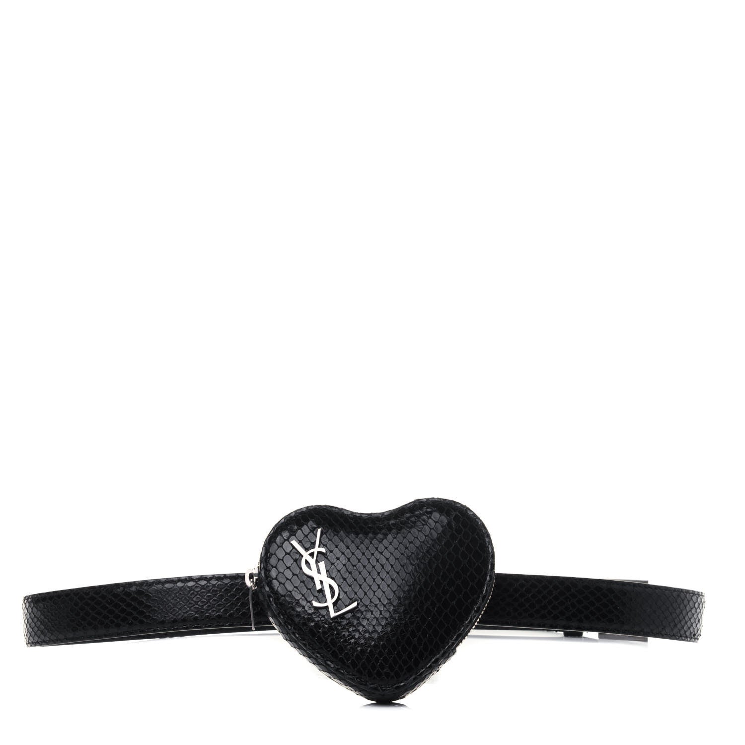 Saint Laurent Calfskin Snakeskin Embossed Love Heart Belt Bag 90 36 Black 1 of 5