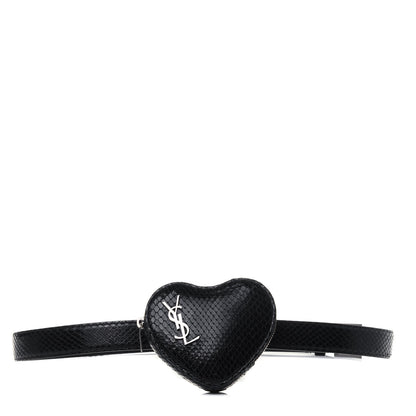 Saint Laurent Calfskin Snakeskin Embossed Love Heart Belt Bag 90 36 Black 1 of 5