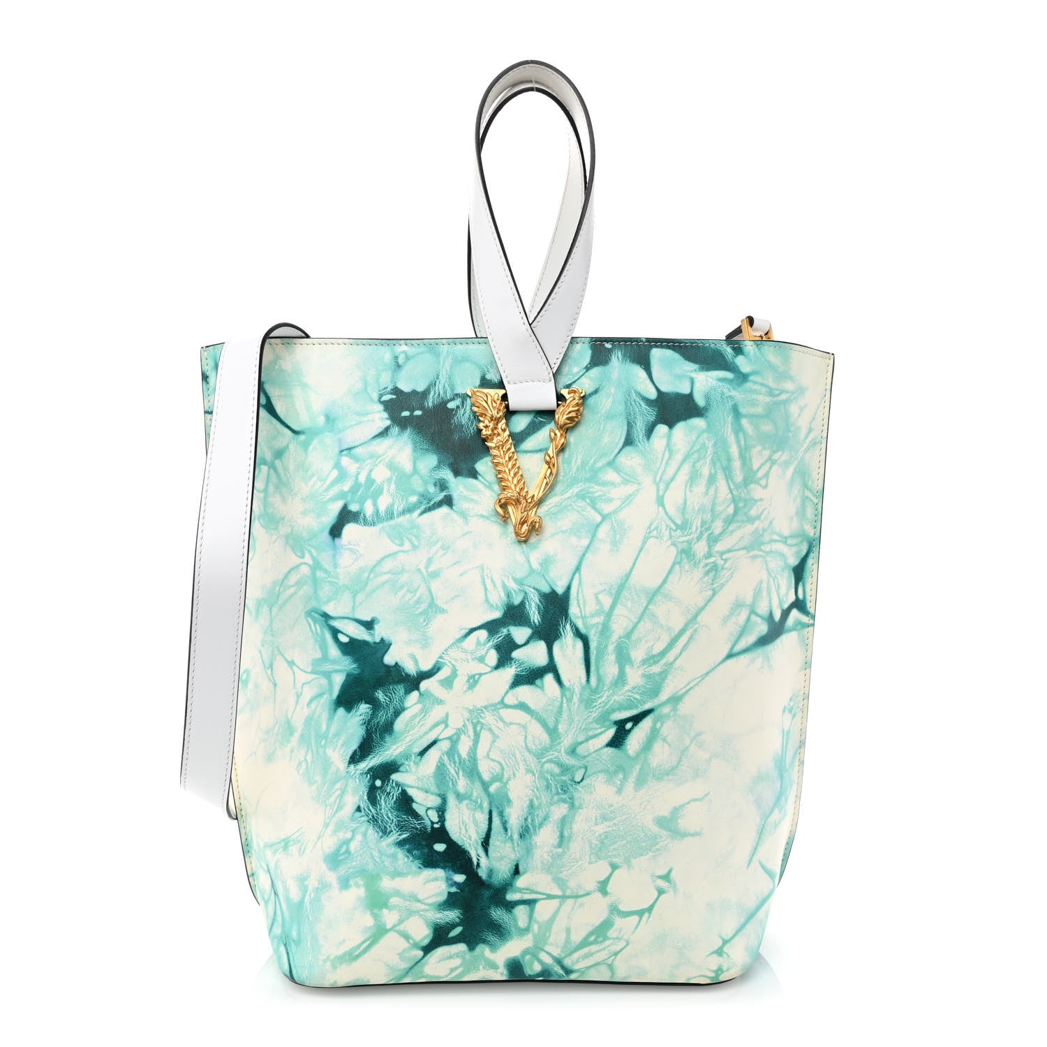 Versace Vitello Large Virtus Bucket Bag Blue White 1 of 10