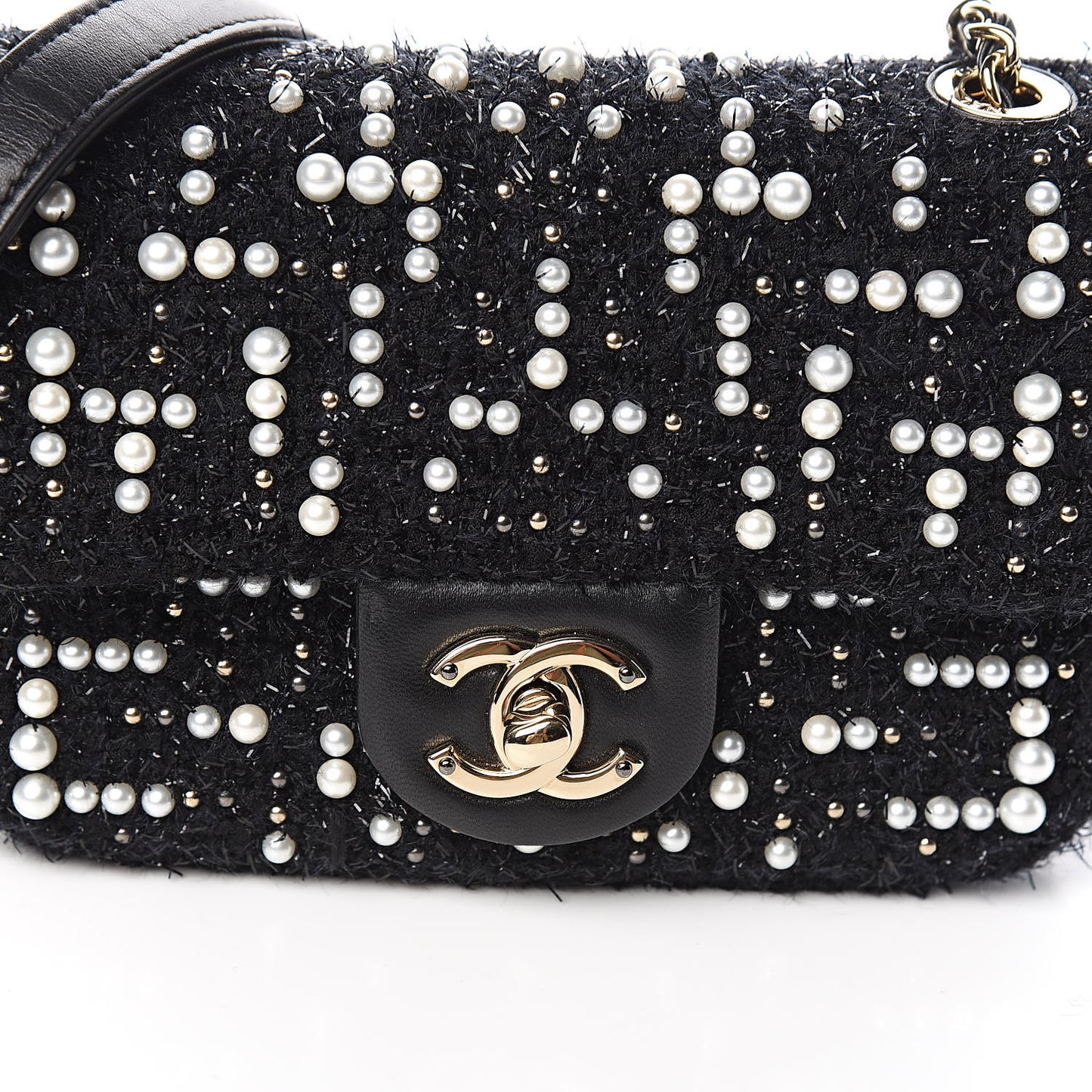 Tweed Pearl Mini Cosmos Flap Black