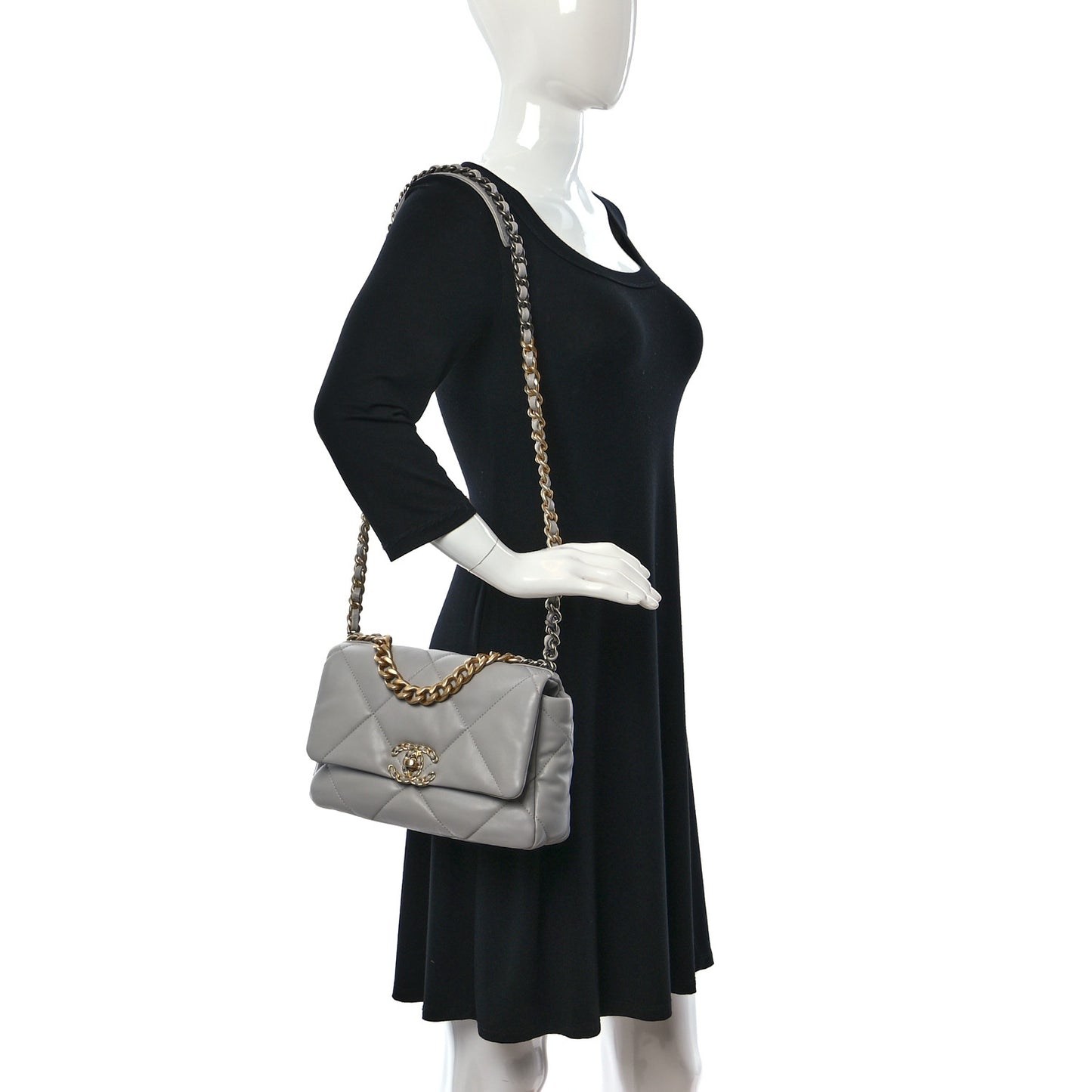 Goatskin Quilted Medium Chanel 19 Flap Grey