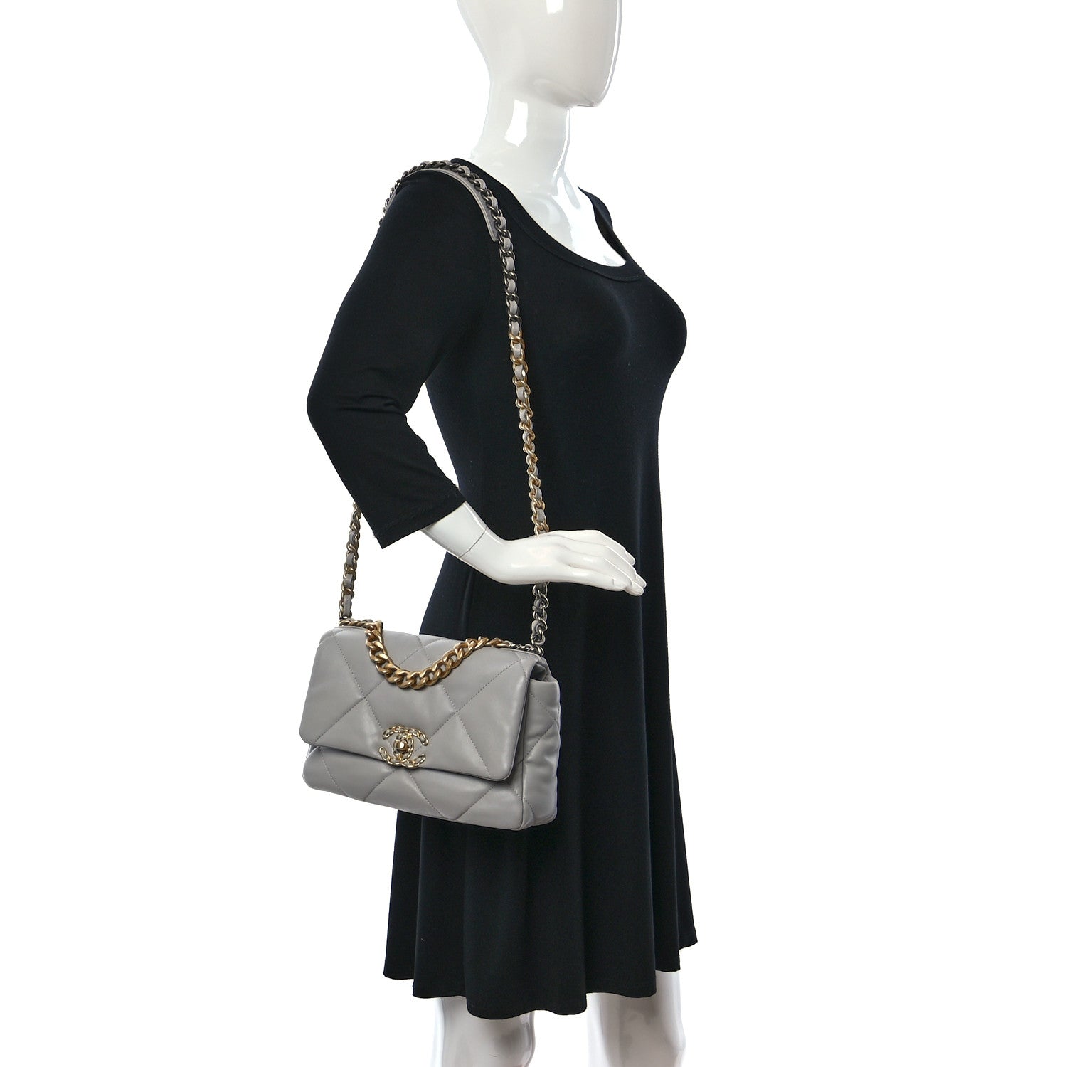 Chanel Goatskin Quilted Medium Chanel 19 Flap Grey 2 of 9
