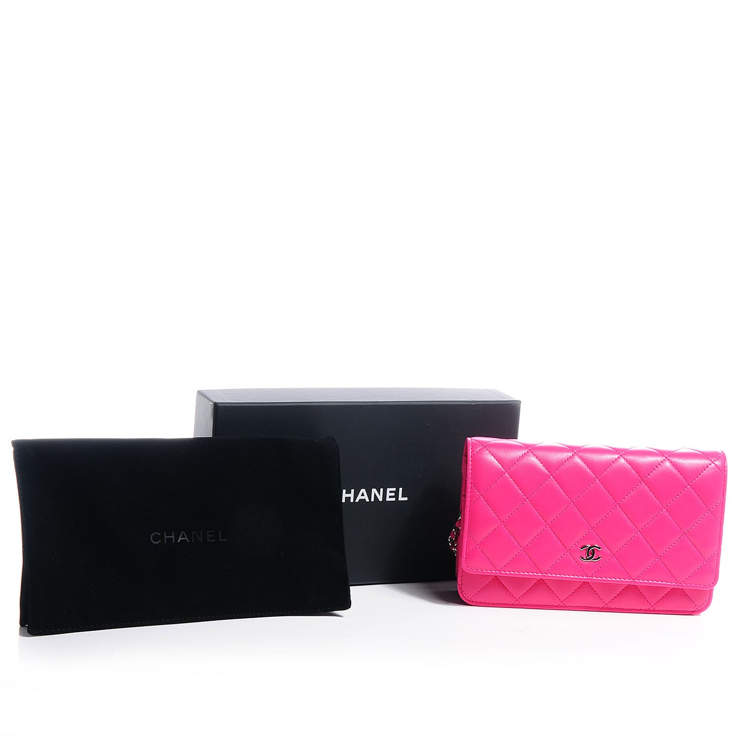 Lambskin Wallet On Chain WOC Dark Pink