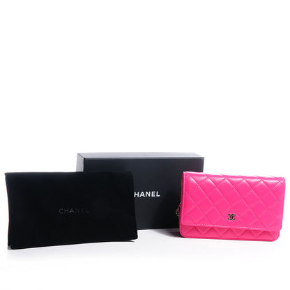 Chanel Lambskin Wallet On Chain WOC Dark Pink 5 of 9