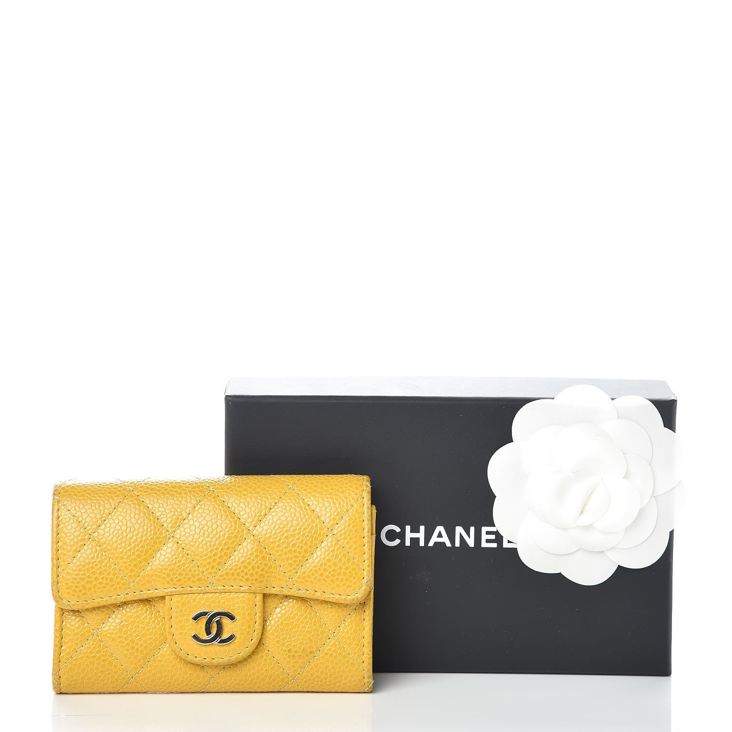 Chanel Caviar Quilted Flap Card Holder Yellow 9 of 9