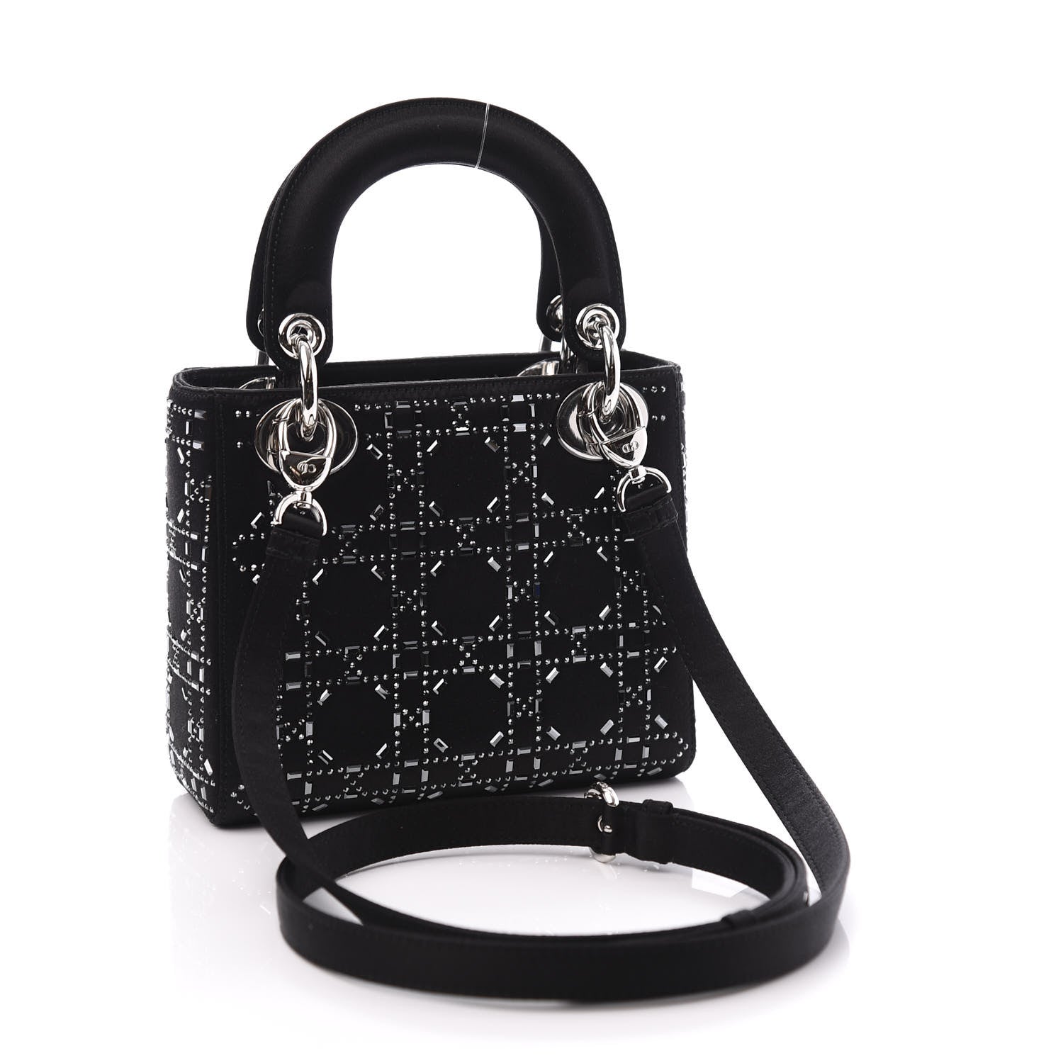 Christian Dior Satin Crystal Cannage Mini Lady Dior Black 2 of 10