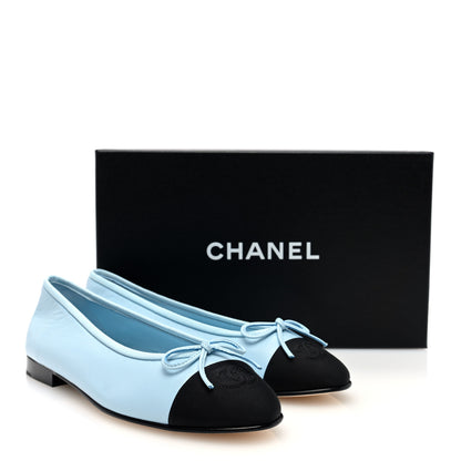 Chanel Lambskin Cap Toe CC Ballerina Flats 38.5 Light Blue Black 10 of 10