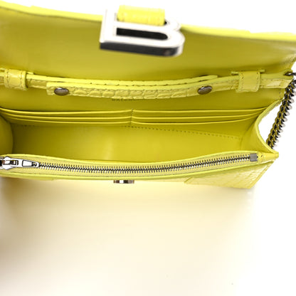 Balenciaga Shiny Calfskin Crocodile Embossed Hourglass Chain Bag Light Yellow 6 of 9