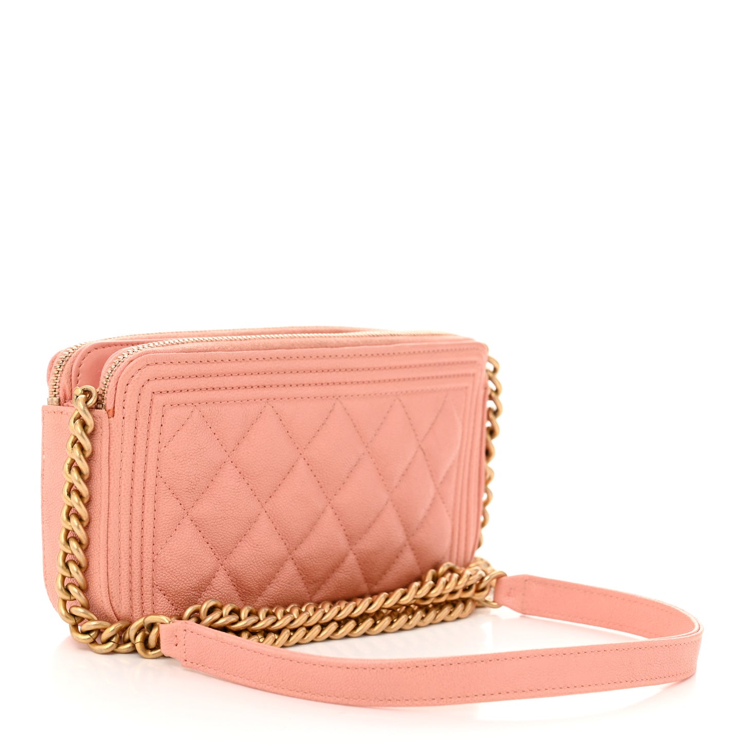 Caviar Quilted Small Boy Clutch With Chain Light Pink