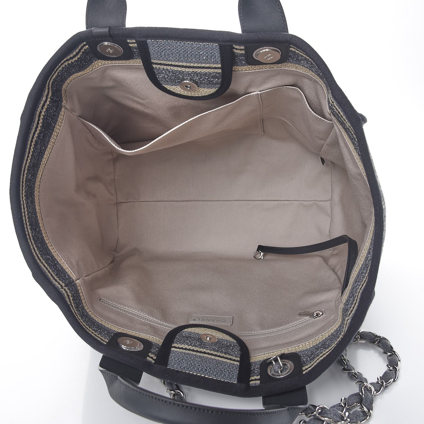 Striped Canvas Medium Deauville Tote Grey Black