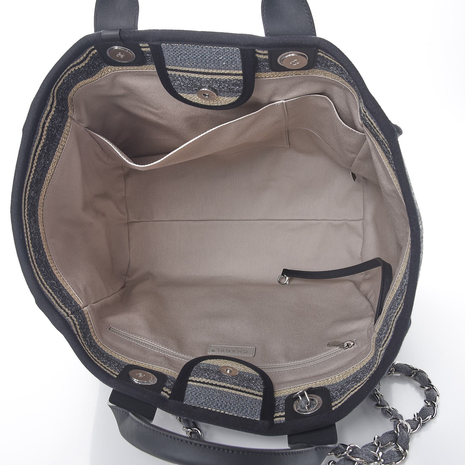 Chanel Striped Canvas Medium Deauville Tote Grey Black 6 of 8