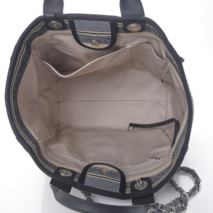 Chanel Striped Canvas Medium Deauville Tote Grey Black 6 of 8