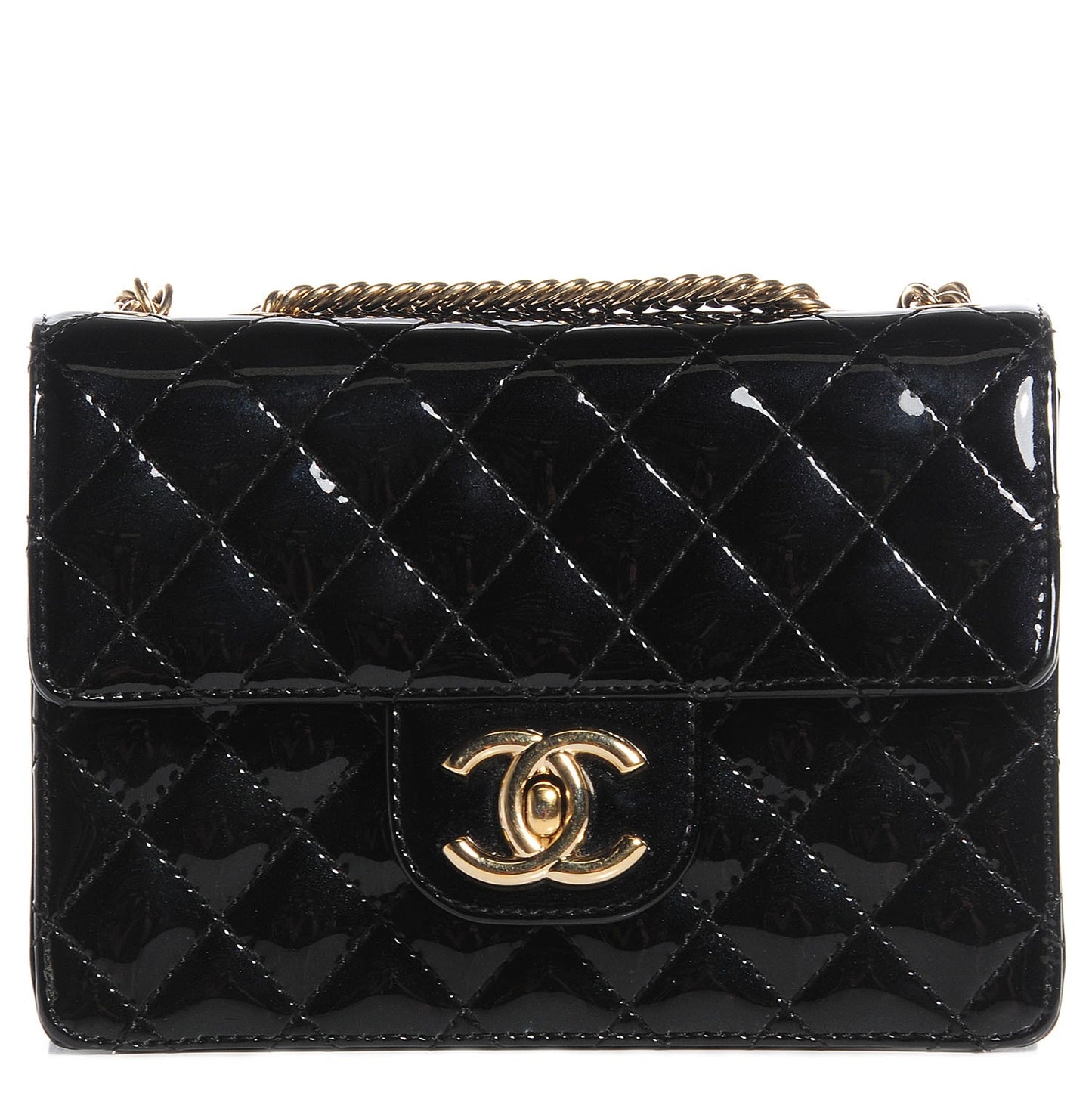 Patent Quilted Evening Star Mini Flap Black