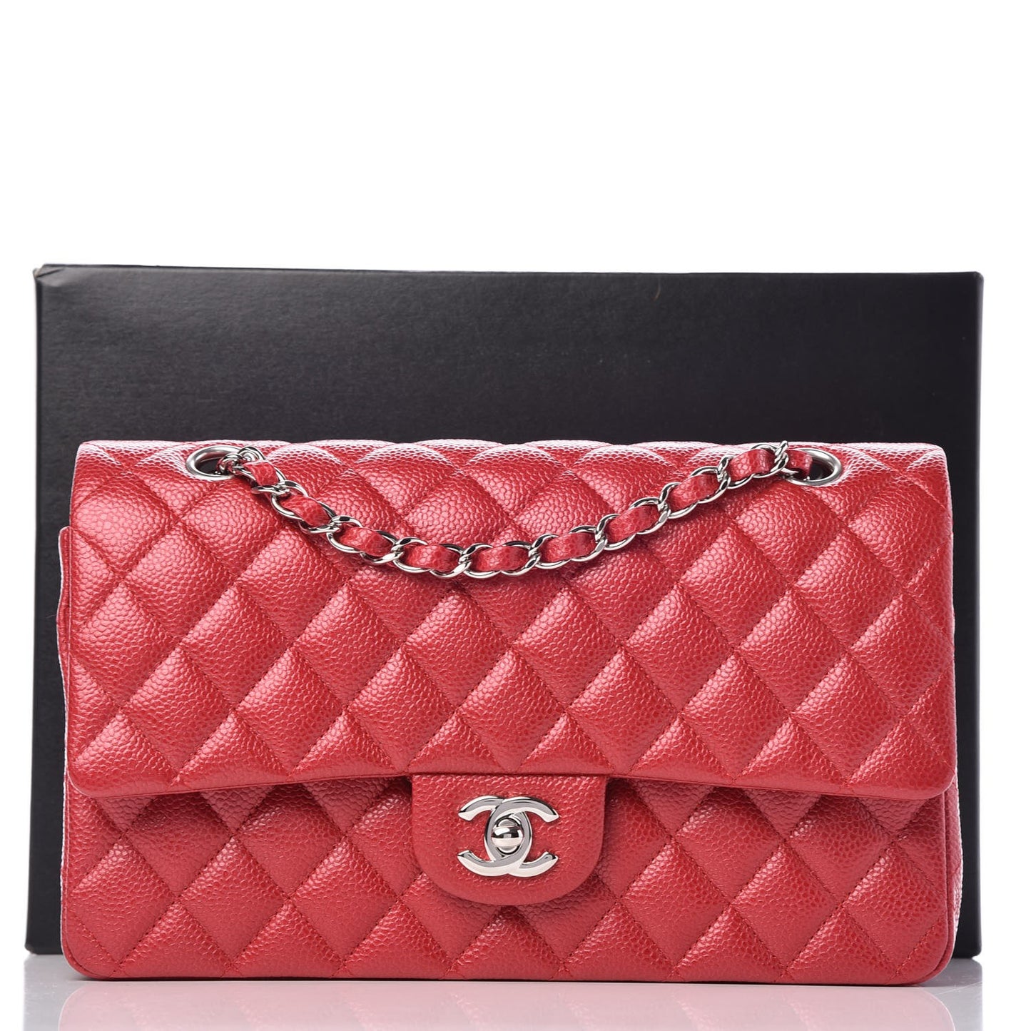 Metallic Caviar Quilted Medium Double Flap Dark Pink