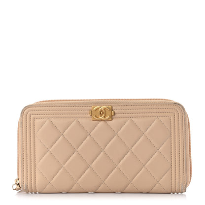 Chanel Lambskin Quilted Boy Zip Around Wallet Beige 1 of 11