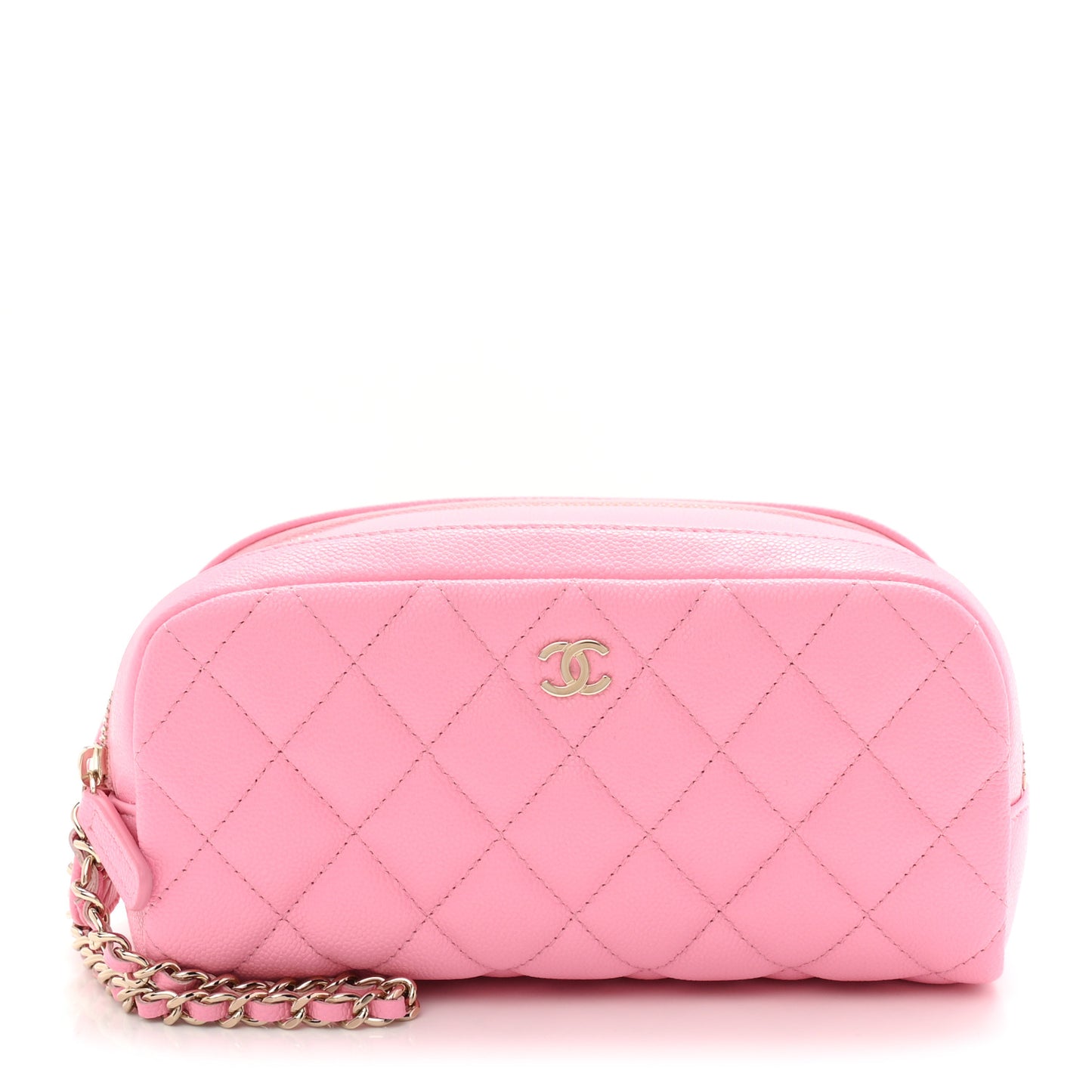 Caviar Quilted Toiletry Case With Chain Pink