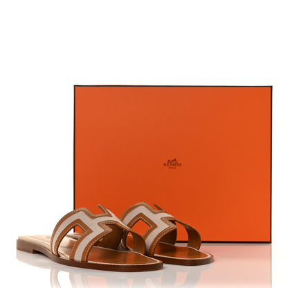 Hermes Calfskin Canvas Oran Sandals 40 Noisette Beige Dore 8 of 8