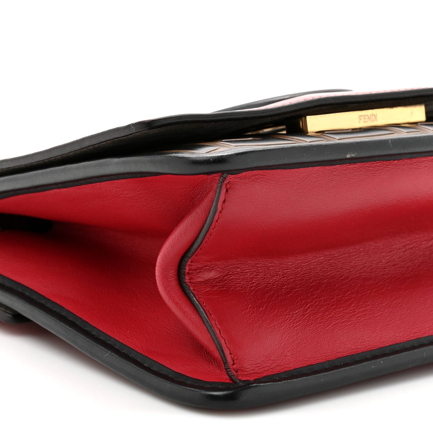 Vitello Century F is Fendi Bi-Color FF 1974 Embossed Small Kan I Shoulder Bag Fragola Maya Black