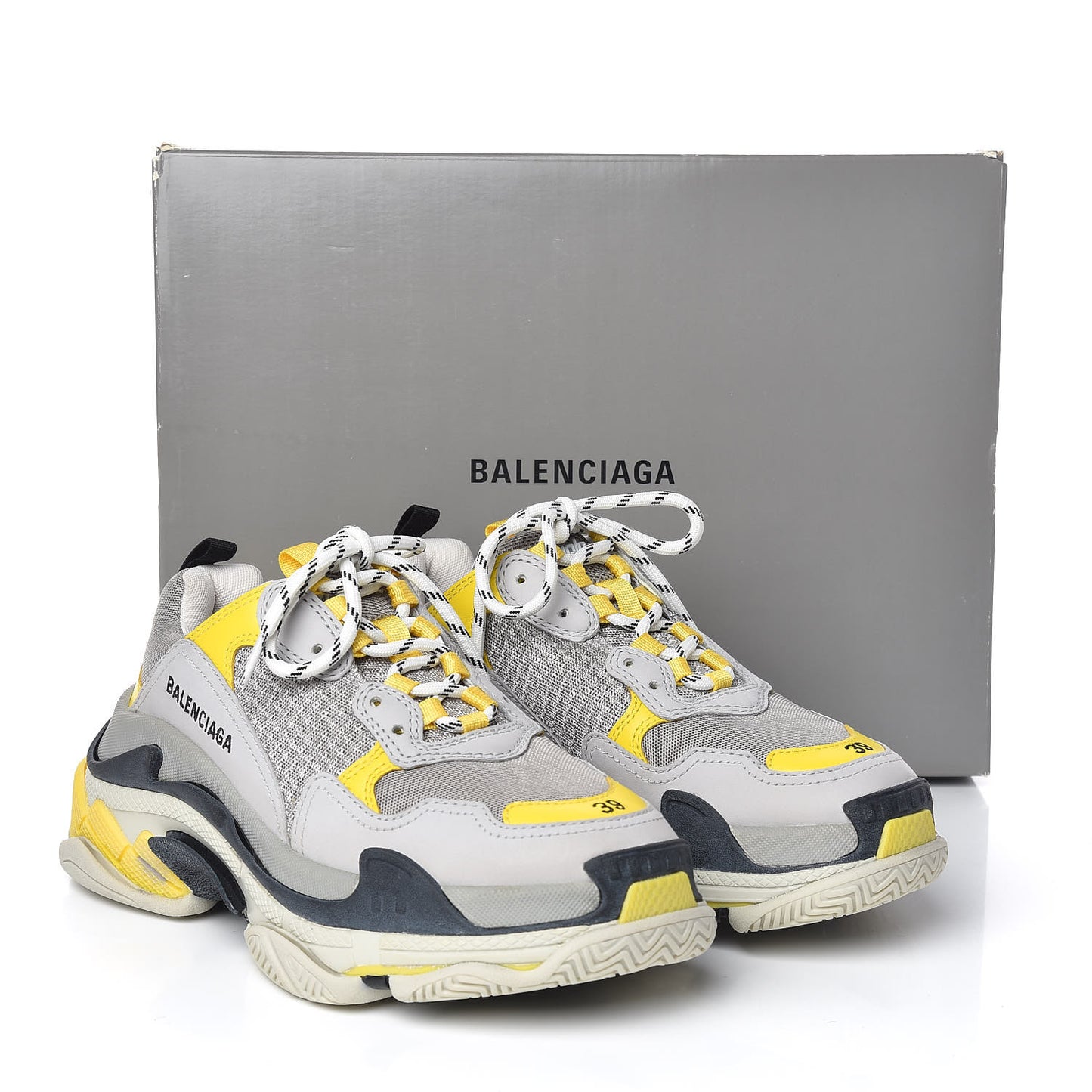 Fabric Mesh Womens Triple S Sneakers 39 Yellow Grey White