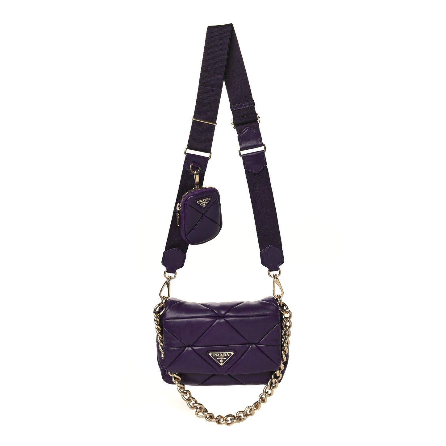 Nappa Re-Nylon Triangle Quilted Patchwork System Flap Shoulder Bag Viola