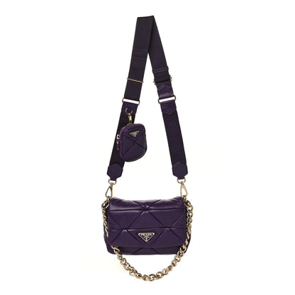 Prada Nappa Re-Nylon Triangle Quilted Patchwork System Flap Shoulder Bag Viola 1 of 8