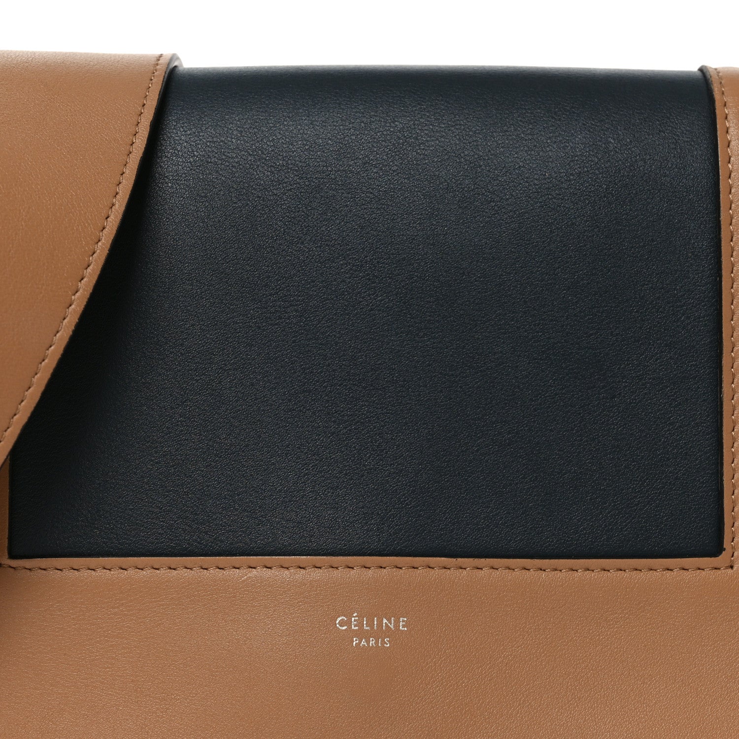 Celine Shiny Smooth Calfskin Medium Frame Shoulder Bag Tan Navy 7 of 9