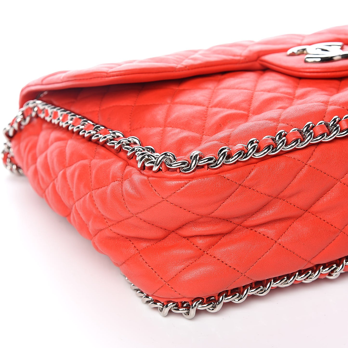 Washed Lambskin Quilted Maxi Chain Around Flap Red