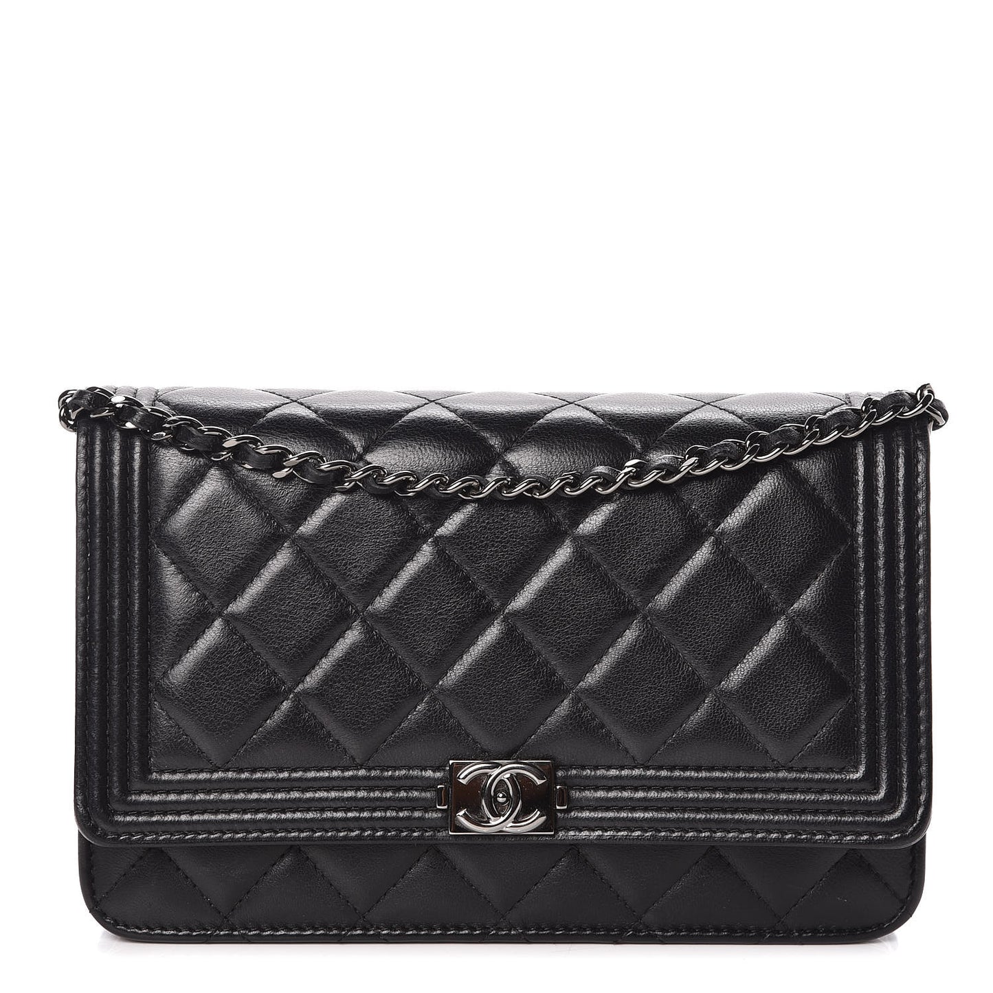 Lambskin Quilted Boy Wallet On Chain WOC Black