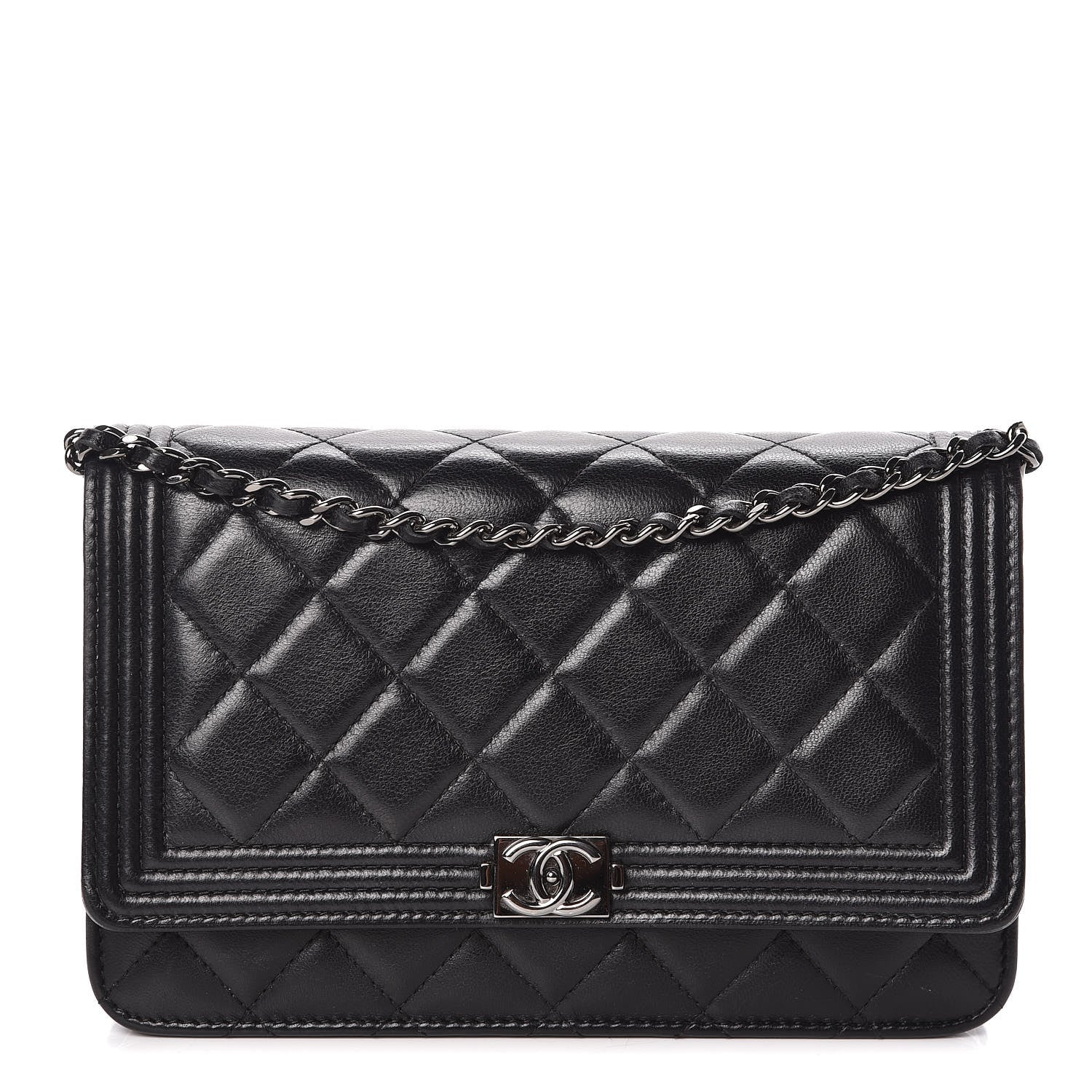 Chanel Lambskin Quilted Boy Wallet On Chain WOC Black 1 of 11
