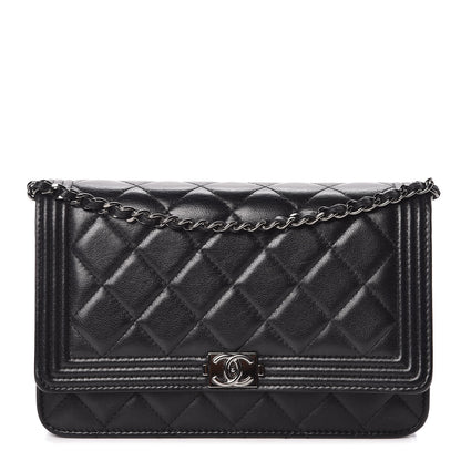Chanel Lambskin Quilted Boy Wallet On Chain WOC Black 1 of 11