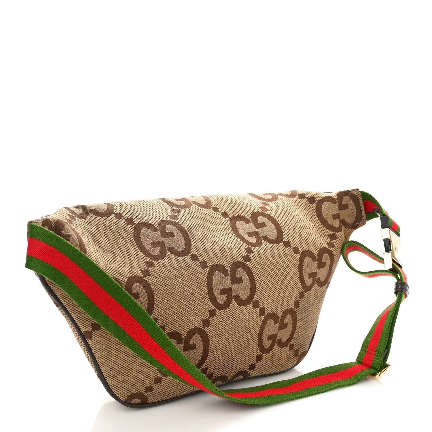 Gucci Monogram Jumbo GG Textured Dollar Calfskin Web Belt Bag Camel Ebony New Acero 3 of 9