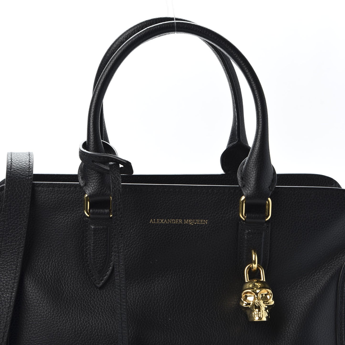 Pebbled Calfskin Small Skull Padlock Zip Around Tote Black