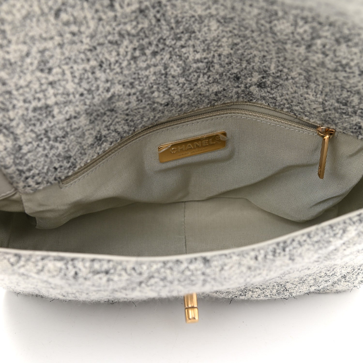 Chanel Tweed Quilted Medium Chanel 19 Flap Grey Ecru 5 of 9